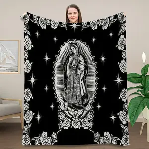Soft Comfortable Funny Throw Blanket Virgin Mary Pattern Blanket Warm Air-conditioned Room Blanket, Sofa And Bed Companion,Office,Travel Essentials, Religious Decor Warm nap Blanket