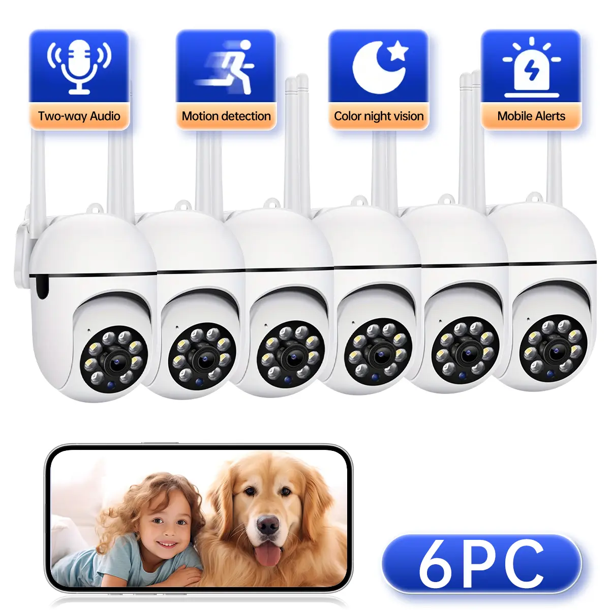 【JOOAN 1080P FHD Home Smart Security Camera】Color night vision, BT/WiFi, 360° PTZ, Motion Detection, Two-Way Audio, 2.4G WiFi, 24/7 Live View, Home Pet Monitor, Remote Real-Time Monitoring