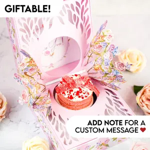 Love You Bloom Box by Send A Cake - A Delightful Surprise Perfect For Valentine's Day, with Strawberry Short Cake & Pop-Up Flowers - Unique & Beautiful Gift Set For Any Occasion - A Dessert Worth Sending