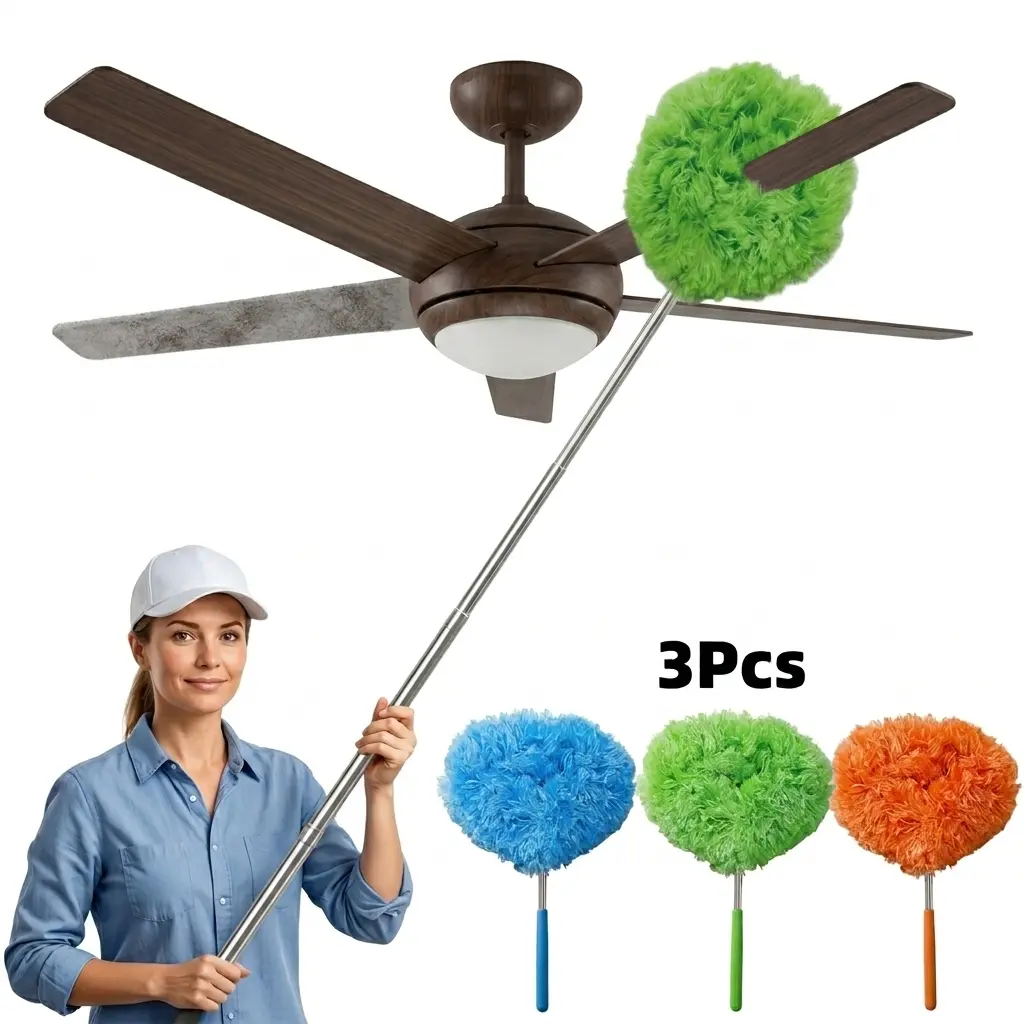 3-Pack Soft Washable Microfiber Duster Heads - Extendable Dusters for Cleaning, Reusable Dust-Locking House Cleaning Tools for Ceiling Fans, Furniture, High Ceilings, Extendable Microfiber Duster
