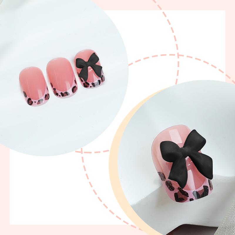 96pcs Short Square Nail Art Kit, Leopard Print Butterfly Design, Glossy Finish, Includes Jelly Glue and File, No Adhesive Needed, DIY Nail Kit