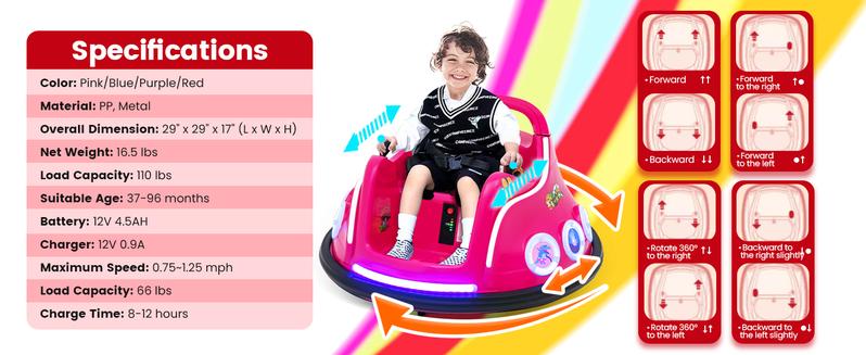 [Costway]- 12V Toddler Bumper Car, Dual Joysticks, Flashing LED Light & Music,360 Degree Spin, Electric Vehicle Ride on Toys, Gift for Boys Girls,Christmas Festival Gift Black Friday Cyber Monday