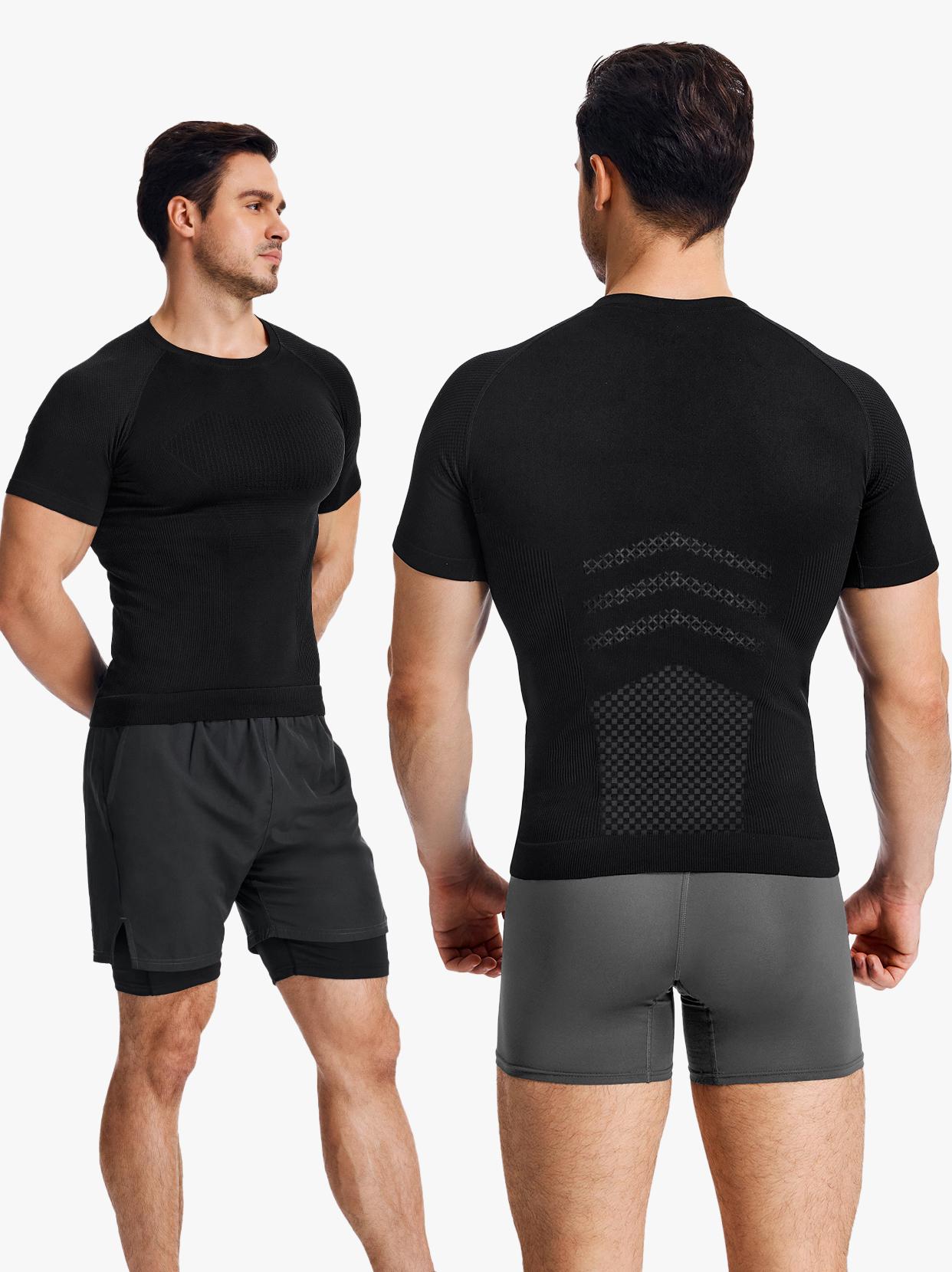 Nebility Men's Compression Shirts Cool Dry Short Sleeve Baselayer Athletic Workout T Shirts Activewear Fitness Rash Guard Clothing Shapewear