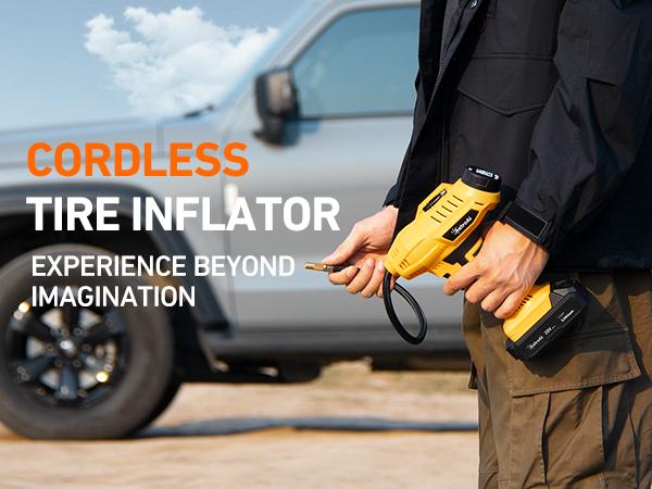 AstroAI Cordless Tire Inflator Portable Air Compressor 160PSI with Digital Pressure Gauge for Cars Motorcycles Yellow Spring Tool Pump Durability