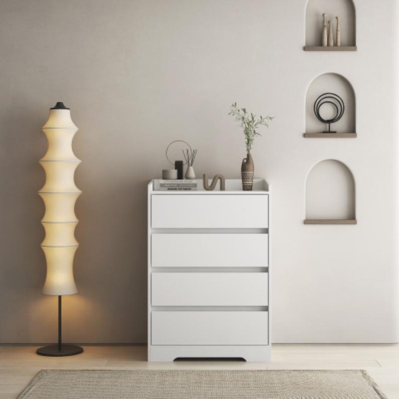 4 Drawer Dresser, White Dresser Modern Storage Chest of Drawers 25.69L x 15.7W x 38.38H in, White Dresser Storage Cabinet with 4 Drawers for Home Office