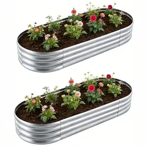 2-Pack Galvanized Raised Garden Beds | Oval Metal Planter Boxes for Vegetables & Flowers | Large Outdoor Garden Bed Kit for Backyard, Patio, Balcony Gardening | Easy Assembly