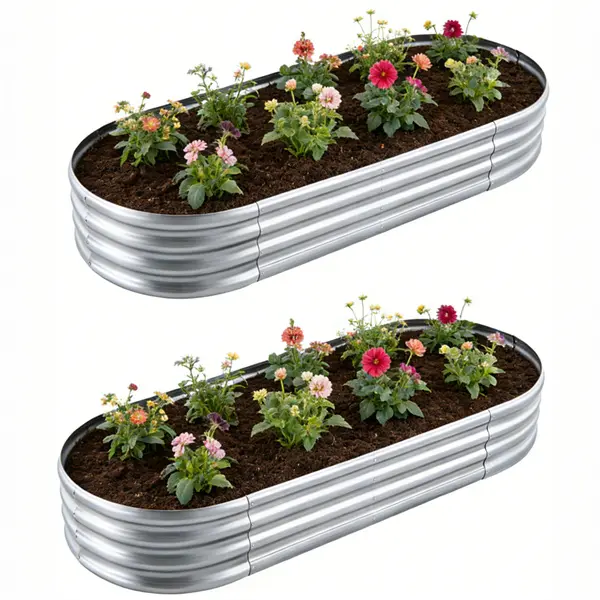 2-Pack Galvanized Raised Garden Beds | Oval Metal Planter Boxes for Vegetables & Flowers | Large Outdoor Garden Bed Kit for Backyard, Patio, Balcony Gardening | Easy Assembly