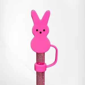 Peeps inspired Easter Bunny Silicone Straw Topper  - Hot Pink
