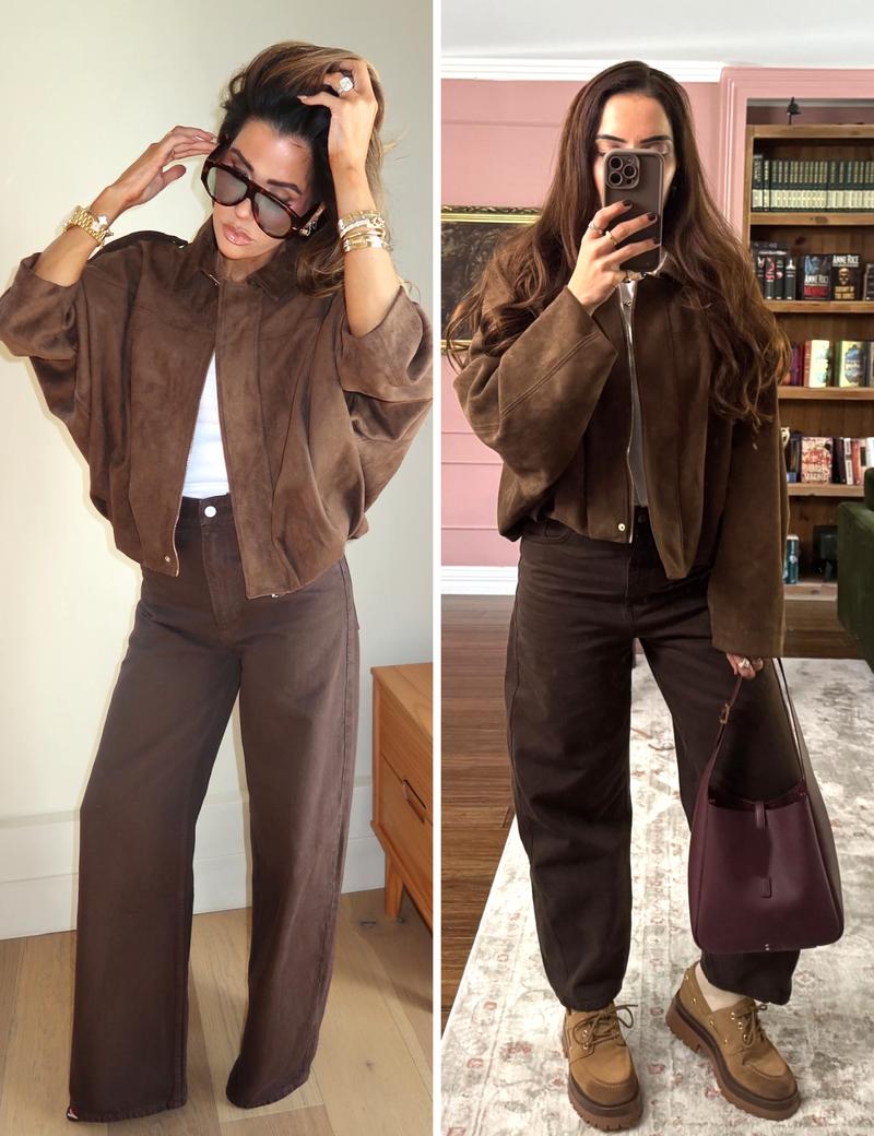 HVEWARM Women's Faux Suede Bomber Jacket Fall Winter Lapel Pilot Coat Casual Oversized Long Sleeves Zip Up Trendy Streetwear Outerwear Soft Luxe Look Classic Trendy Twist