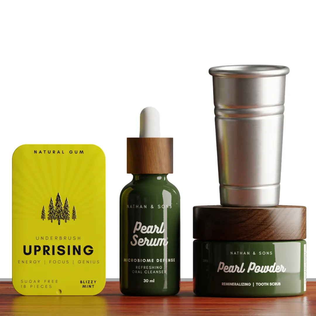 Jetsetter Bundle: Clean Energy & Oral Care Anywhere | Uprising Energy Gum, Pearl Powder, Pearl Serum, Rinse Cup