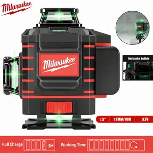 Milwaukee 4D 16-Line 360° Green Laser Level | ±2mm Accuracy | Self-Leveling ±3° | IP54 | 3600mAh Rechargeable | Pro Construction Tool