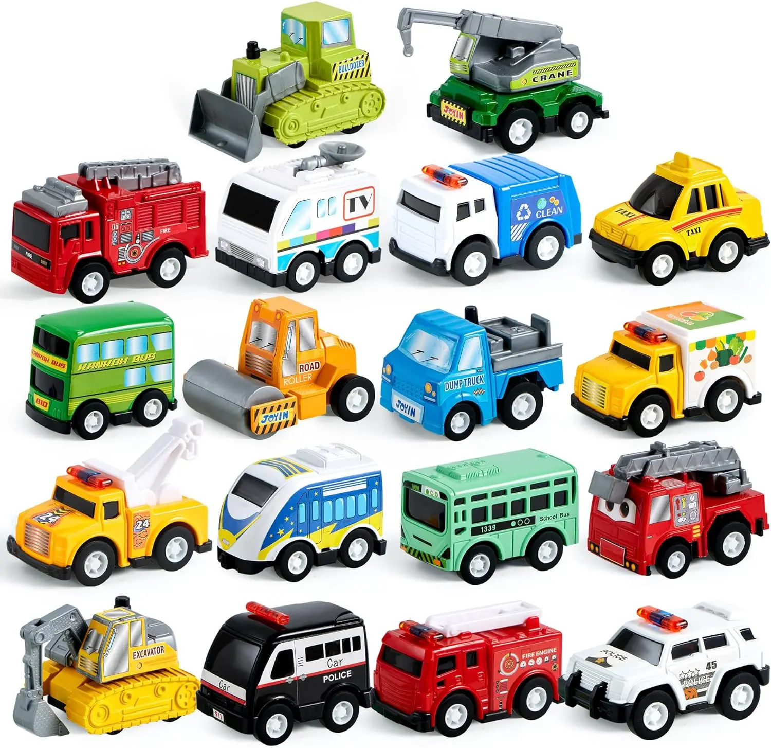 Easter basket stuffers 18pcs Pull Back Toy Cars and Vehicles Set, Pull Back City Cars and Trucks Toy Vehicles Set Model Car, Friction Powered Die-Cast Cars for Kids Outdoor Play
