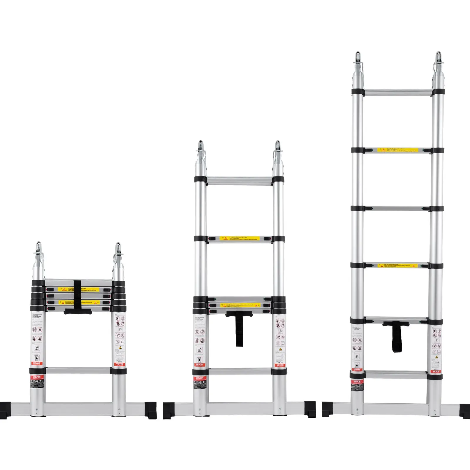 【Summerfinds】VEVOR Telescoping Ladder, 12.5FT A-Shape Aluminum Extension Ladder Lightweight, Multi-button Retraction Collapsible Ladder, 375 LBS Capacity w/ Stabilizer Bar, Multi-Purpose Ladders for RV, Camper
