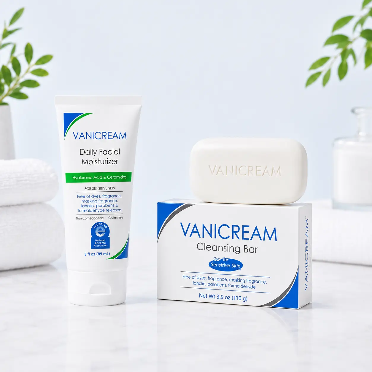 Vanicream Barrier Restore Duo - Daily Facial Moisturizer Lotion, Cleansing Bar Cleanser with Hyaluronic Acid, Lightweight Gentle Hydrating Skincare Set for Sensitive Skin (Face & Body Use), Hydrate