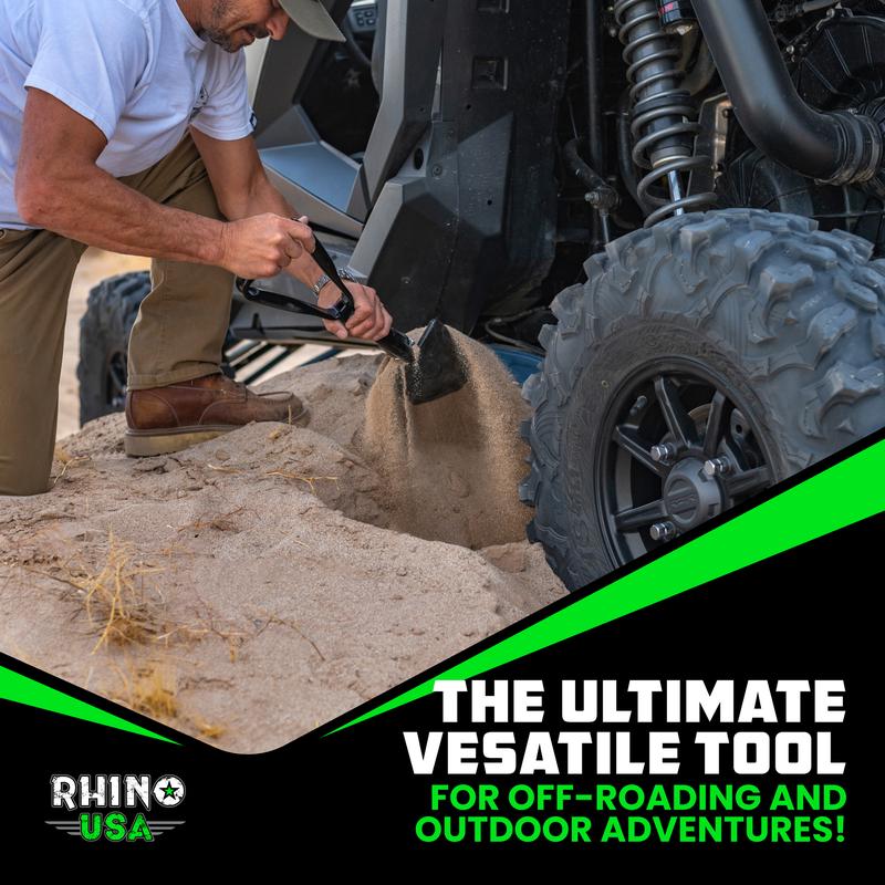 Rhino USA Folding Survival Shovel w/Pick - 3-in-1 Multipurpose Heavy Duty Carbon Steel Military Style Tool for Off Road Camping Gardening Beach Digging Dirt Sand Mud & Snow