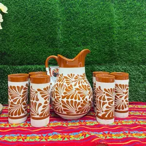 Relieve Pitcher Color Mamey Set Glass.