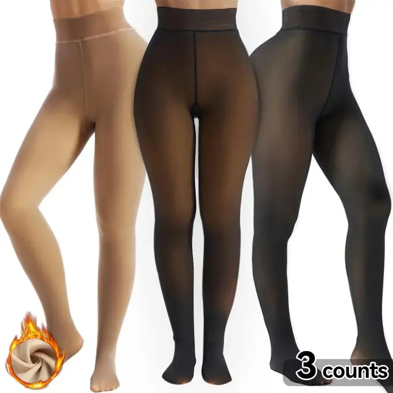 Hijesse High-Waisted marigold warm velvet tights, both front and back are sewn by single thread! Size S-XL winter basic warm tights/leggings thick translucent casual underwear tights closed, colors are black, deep skin, light skin. Winter leggings