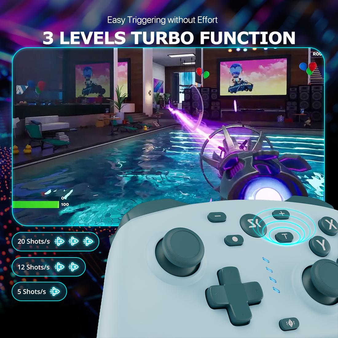 Wireless Gaming Controller for PC, Switch/Switch 2, iOS, Android, With 2.4G Adapter, Hall Effect Stick & Trigger, Back Paddles, Turbo Mode, No Stick Drift, Lake Blue AG46