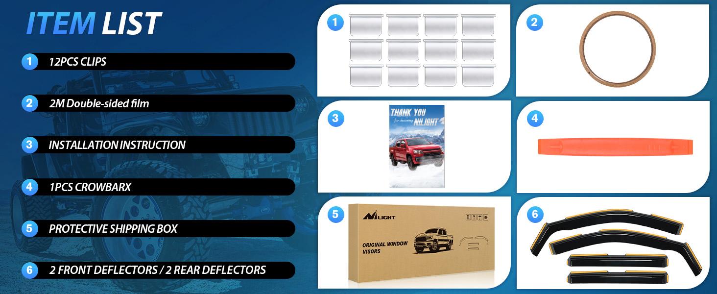 Nilight in Channel Rain Guards for Chevrolet (Chevy) Silverado 1500 Crew Cab/GMC Sierra 1500 Crew Cab 2019 2020 2021 2022 2023 2024 2025 Vent Window Visors Truck Auto Accessories Car Accessories  dealsforyoudays