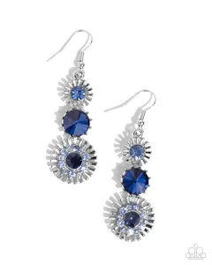 Dedicated Dalliance - Blue Gem Silver Sunburst Earrings - Paparazzi