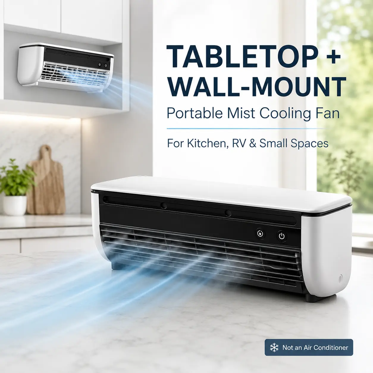 Unisex Plain Space-Saving Portable Ice Mist Cooling Tabletop Desk Fan (Not Air Conditioner) - 1pc 6000mAh Rechargeable Cordless Fan with Remote, Adjustable Strong Airflow, Humidity-Boosting Misting Cooler for Bedroom, Kitchen, Camping