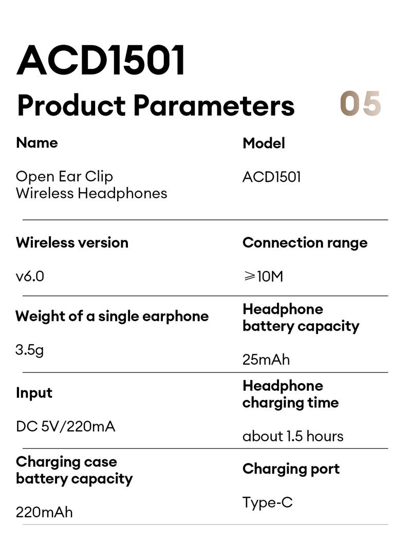 AOC ACD1501 Clip-On Wireless Headphones with 2026 Bluetooth 6.0, Faster & Stable Connection, Low Power Use, IPX5 Waterproof Audio Earbuds for Music & Calls, Comfortable for Sports & Workouts