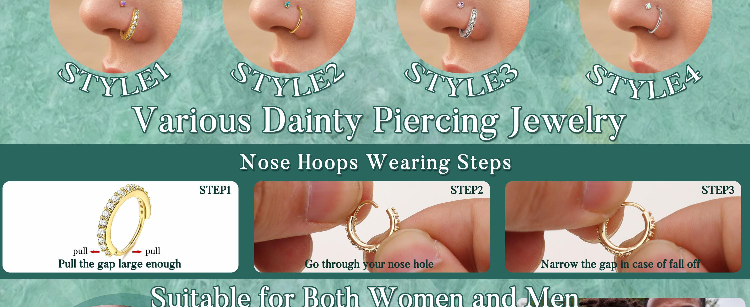 ORAZIO 14K Gold Filled Hypoallergenic Surgical Steel Nose Rings for Women & Men 12Pcs Set with 8CZ Studs & 4Hoops 18G/20G/22G Perfect for Multi Piercing Jewelry