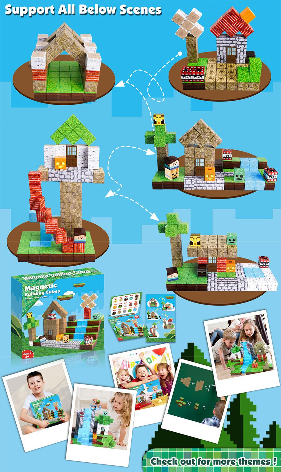 Magnetic Blocks-100PCS Create My Own Crafts ，Magnetic Building Blocks Magnetic Tiles Stacking, Build -Magnet World Set, STEM Montessori Sensory Toys magnet blocks，Valentine's Day Gifts,Construction Outdoorfun Stone Brick Wall Suit Wooden