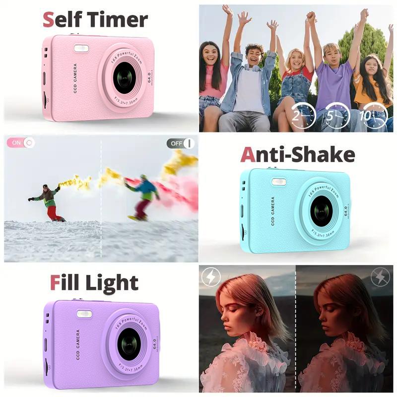 W&O Digital Camera,Portable CCD Cameras Gifts,HD Digital Video Cameras Toddler,Portable Toy 3-10 Ages Girls Boys,32GB TF Card Rechargeable Wireless