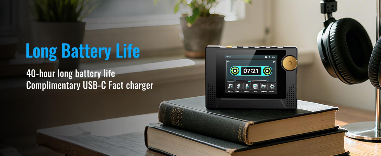 Retro MP3 Player 64GB with Dynamic UI HD Speaker Tape Drive Shape Portable Bluetooth 50 Hours Battery 2.4" Touchscreen Music Player