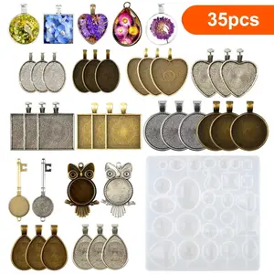 35Pcs Jewelry Pendant Resin Molds - Necklace Pendant Earring Silicone epoxy mold,Jewelry Making Tools,DIY Art Craft for beginners,DIY Craft Supplies