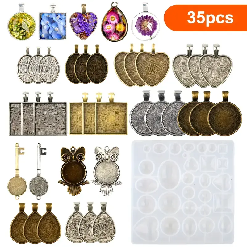 35Pcs Jewelry Pendant Resin Molds set - Necklace Pendant Earring Silicone epoxy jewelry mold ,Jewelry Making Tools,DIY Art Craft for beginners,DIY Craft Supplies