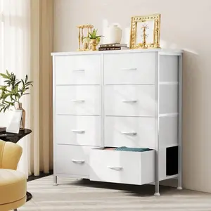 8-Drawer Fabric Dresser Chest Organizer, Wooden Top & Sturdy Metal Frame, Easy Pull Bins, Closet & Entryway Storage Solution