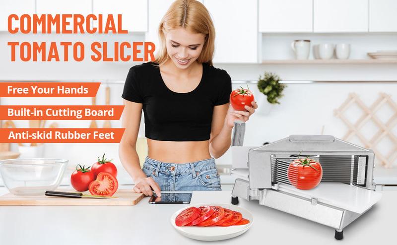 GARVEE Commercial Tomato Slicer, 3/16" Heavy Duty Tomato Slicer Tomato Cutter With Built-In Cutting Board for Home or Restaurant Use