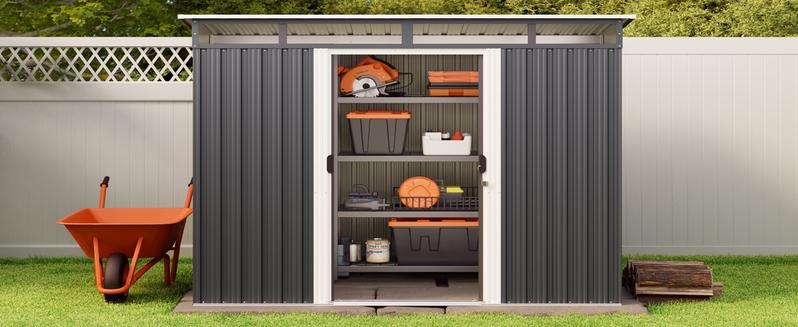 【2 Packages Shipping】Gizoon 7.4'x5.3' Outdoor Storage Shed Metal Garden Shed with Sliding Lockable Doors, Versatile Tool Bike Shed with Transparent Panel Windows, Outdoor Storage Clearance for Backyard, Patio, Dark Gray