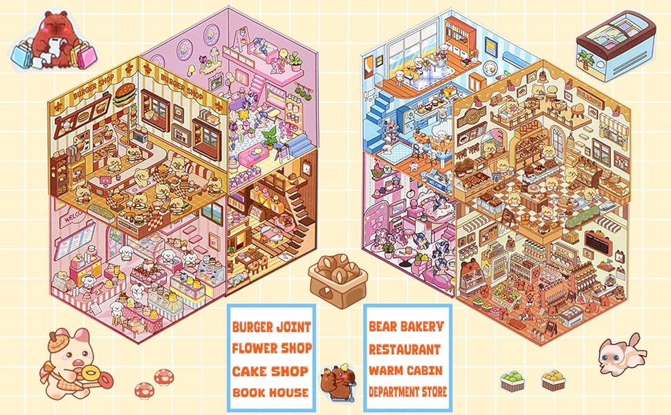 Miniature Scene Dly Sticker Book, 20 Sets DIY 3D Sticker Scene Sticker, Cute Cartoon Creative Sticker,  Make Your Own House Sticker for Scrapbooking & Journal Making