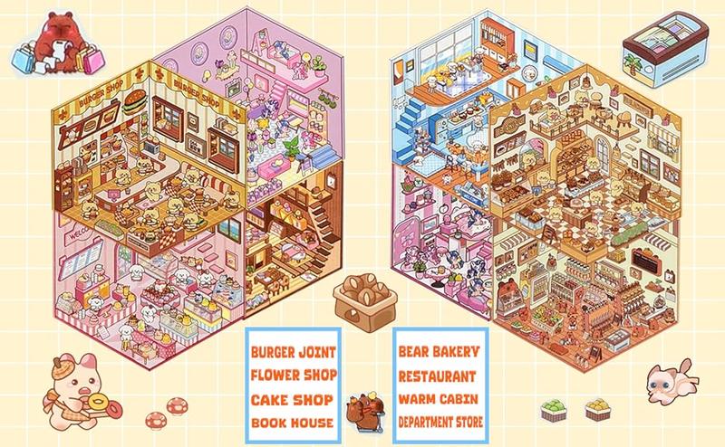 Miniature Scene Dly Sticker Book, 20 Sets DIY 3D Sticker Scene Sticker, Cute Cartoon Creative Sticker,  Make Your Own House Sticker for Scrapbooking & Journal Making