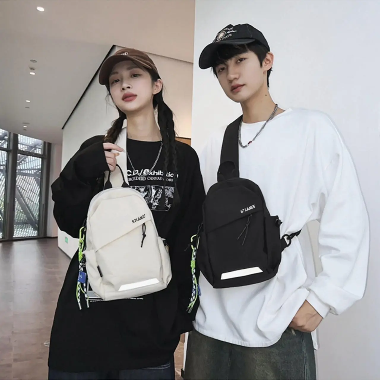 Unisex Solid Oxford Crossbody Bag, High-Capacity Waterproof and Adjustable Sling Pack for Daily Use and Travel