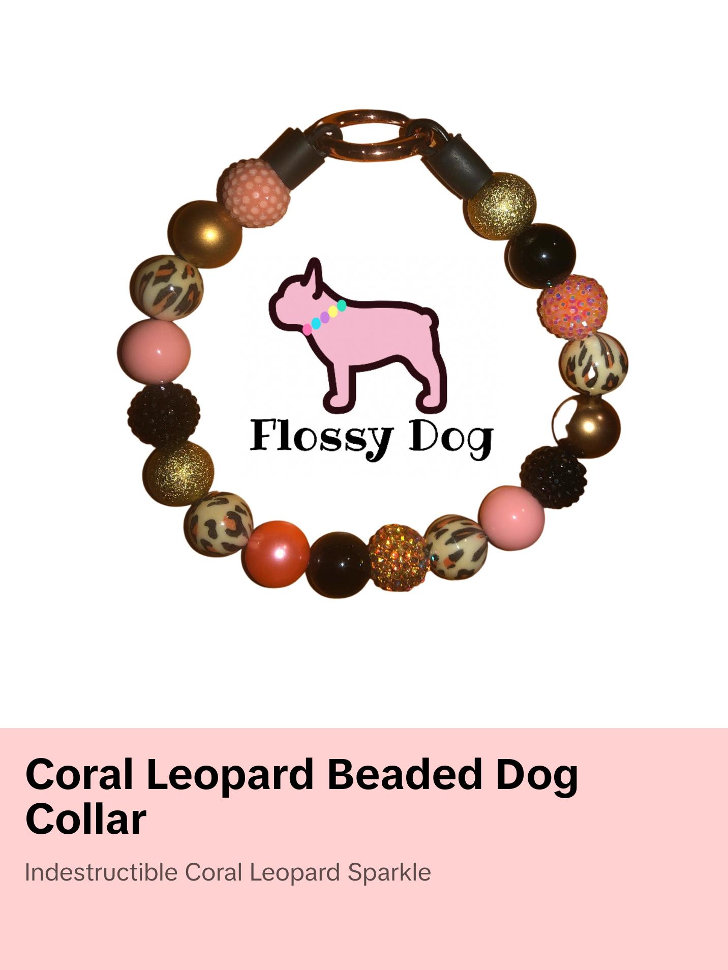 Coral Leopard Beaded Dog Collar | Cheetah Print | Durable Dog Necklace | Custom Coral, Black, Gold & Leopard Print Bead Collar | Pup Pearls