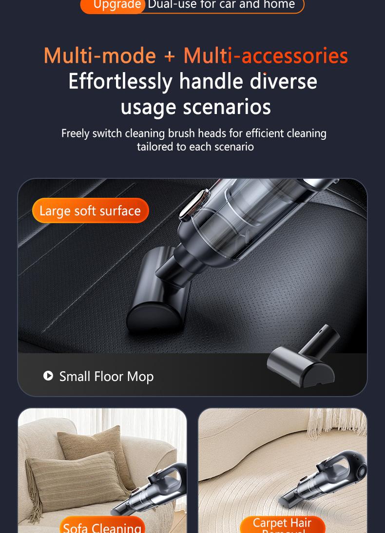 Vehicle and home wireless handheld vacuum cleaner, 2-in-1 car vacuum and blower, high power and strong suction, compact and mini handheld car interior cleaning machine, wet and dry car vacuum cleaner.