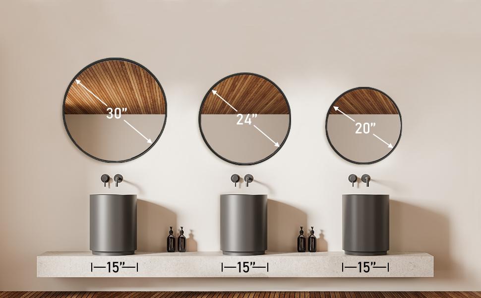 Sweet Furniture S Mirror 20/24/30 Inch, Bathroom Mirrors for Over Sink, Circle Mirror for Bathroom, Entryway, Bedroom, Vanity Decor