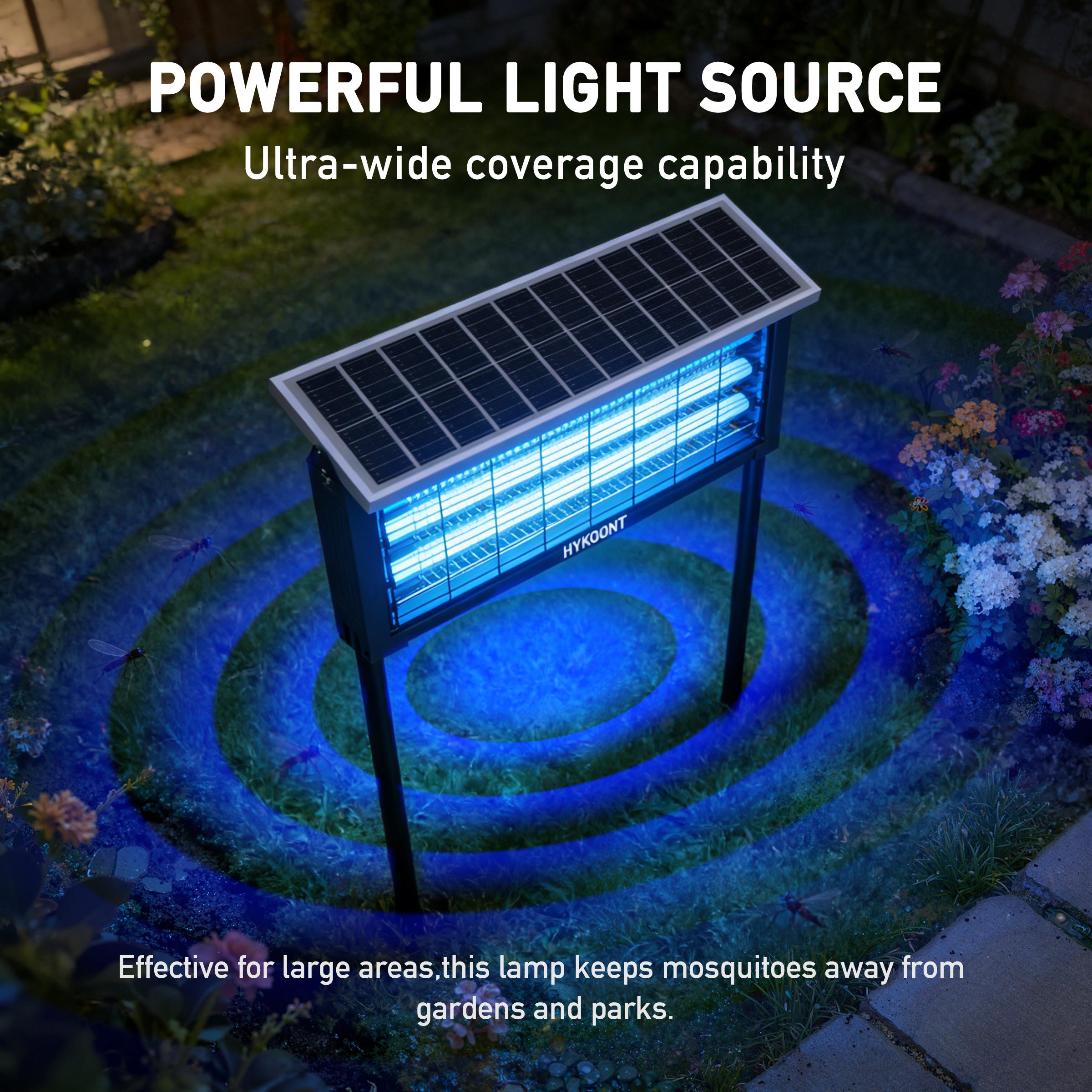 HYKOONT Solar LED Bug Zapper Light Triple Tube 3500V Dusk-to-Dawn