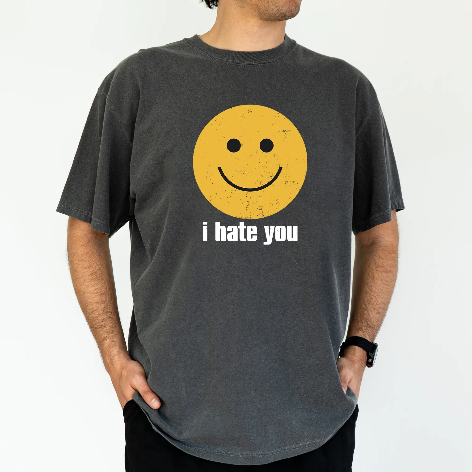 ChicCotton I Hate You Comfort Colors Shirt, Smile Face Men T-shirt, Funny Sarcastic Graphic Tee For Men, Dark Humor Men Clothing