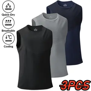 New Summer Ultra-Lightweight Breathable Men’s Quick-Dry Running Sports Fitness Tank Top 3-Pack, Suitable for Home Wear and Athletic Training