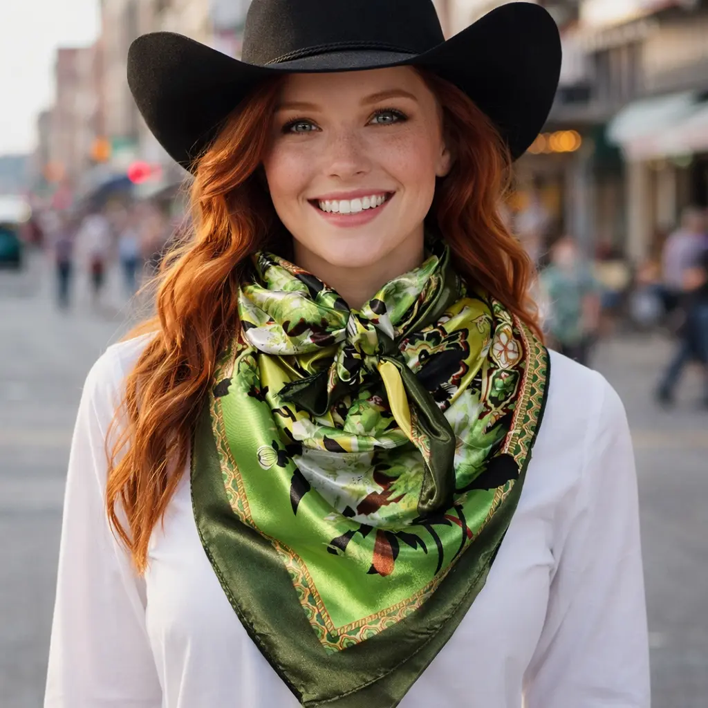35X35" Green Floral Paisley Wild Rag / Scarf WR174 35X35" Green Floral Paisley Wild Rag / Scarf WR174