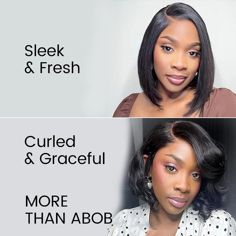 [Spring Must Have] [Side Part] Asteria Hair Glueless Pre-Styled Layered Cut Body Wave and Straight 7×5 HD Transparent Lace Human Hair Wig Pre Bleached Tiny Knots C-Part Short Bob Right Side Part Wig Valentine Musts