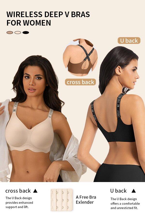REALWILL Women's Comfortable Wireless Push-Up Bra - Buttery Soft Full Coverage T-Shirt Bra with Stylish Lettered Straps & Convertible Design