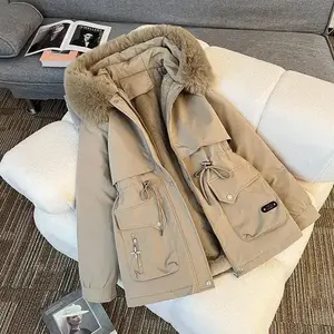 2025 New Women's Parka Winter Cotton Jacket with Fleece Collar Fashionable Versatile Hooded Warm Cotton Coat