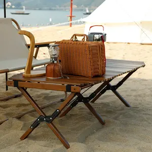 K KELBEL Folding Rounded-Corner Picnic Table——Indoor/Outdoor All-Purpose Portable Wooden Roll-Up Table for Picnics, Camping, Beach, Tailgating, Patio, Kitchen, Living Room