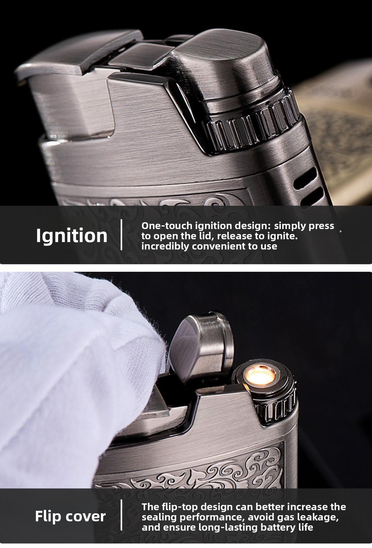 Windproof Retro Gas Lighter, Metal Lighter With Arabesque Flower Relief & Classic Wire Design, Silver Bronze Finish, Gift Box Packed, Suitable For Camping Candle Grill BBQ, (Without Fuel)